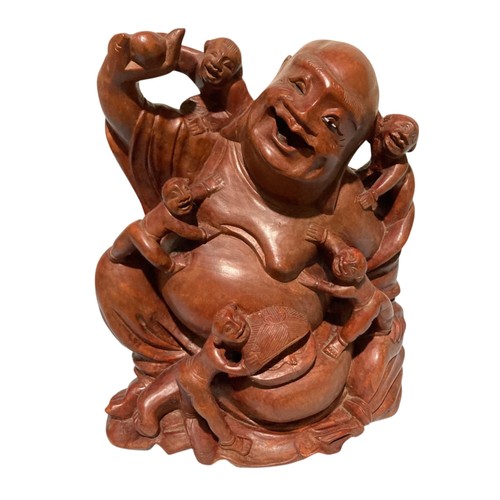 Brown wood laughing - brown, buddha